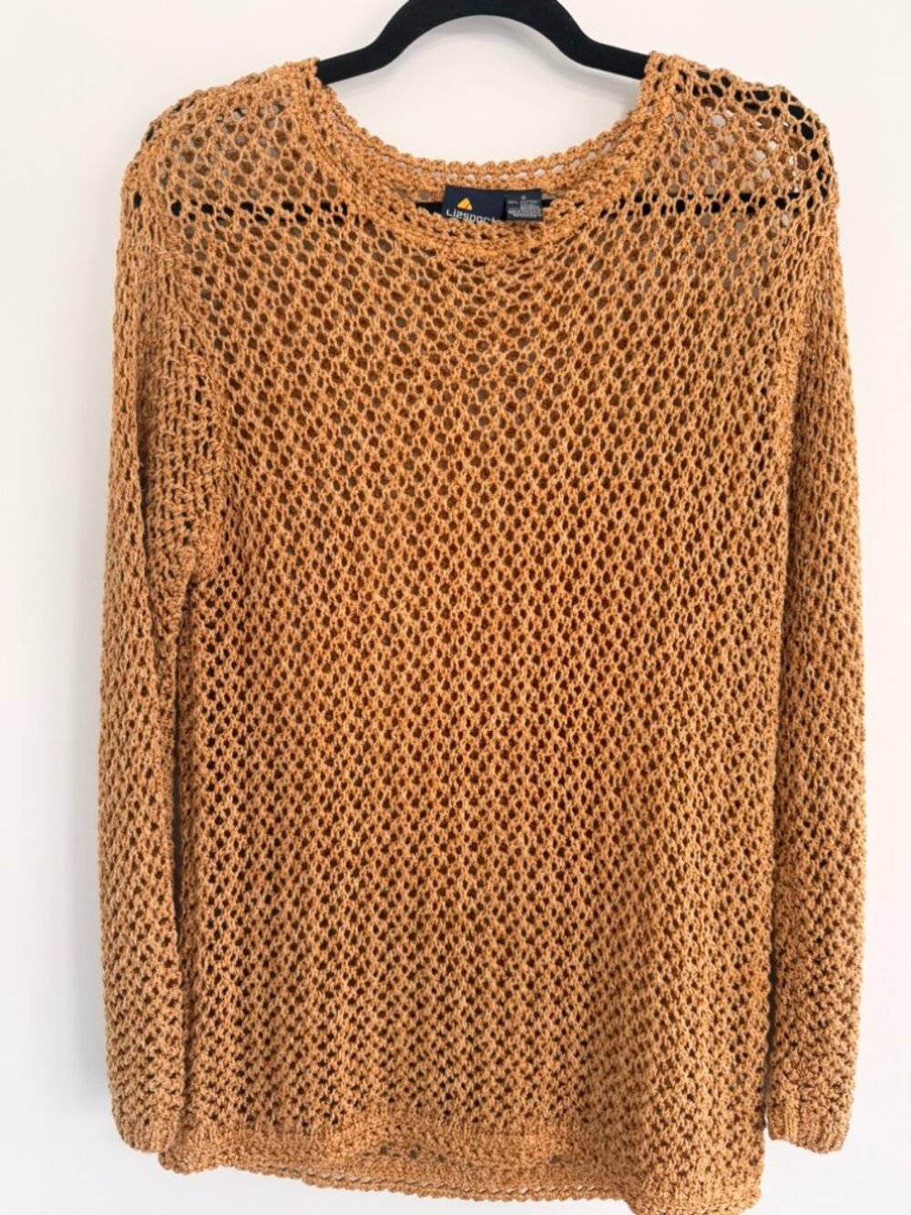 Vintage Lizsport Open Knit Sweater Boho Crochet Pullover